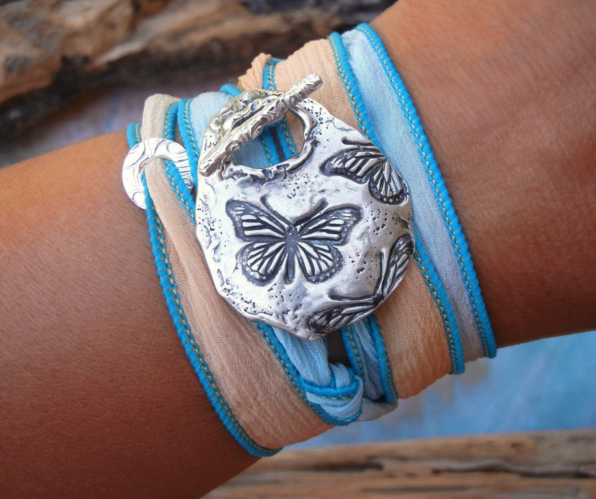 Butterflies Silk Wrap Bracelet - HappyGoLicky Jewelry