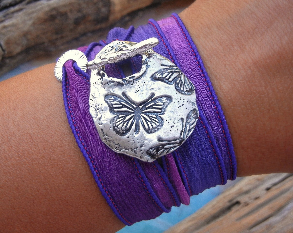 Butterflies Silk Wrap Bracelet - HappyGoLicky Jewelry