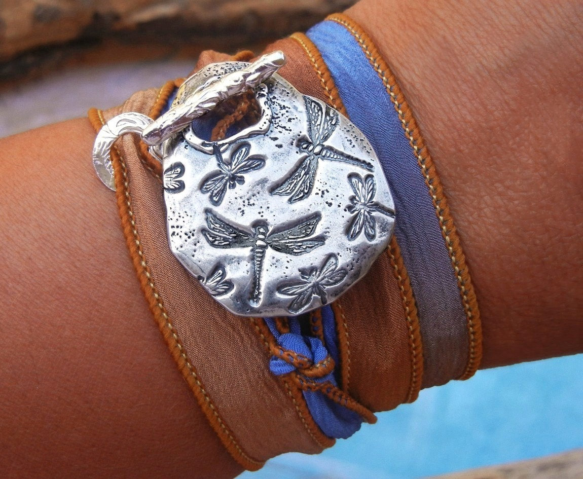 Dragonflies Silk Wrap Bracelet - HappyGoLicky Jewelry