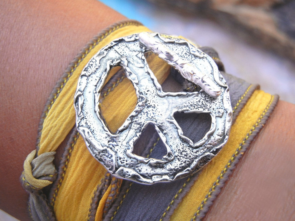 Peace Sign Wrap Bracelet - HappyGoLicky Jewelry