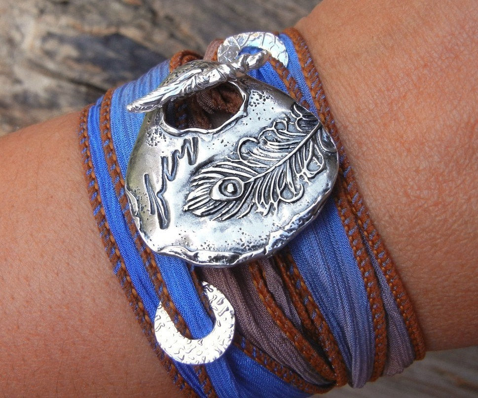 Peacock Silk Wrap Bracelet - HappyGoLicky Jewelry