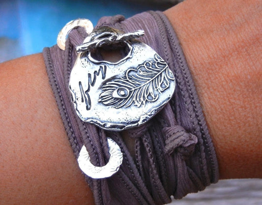 Peacock Fly Silk Wrap Bracelet - HappyGoLicky Jewelry