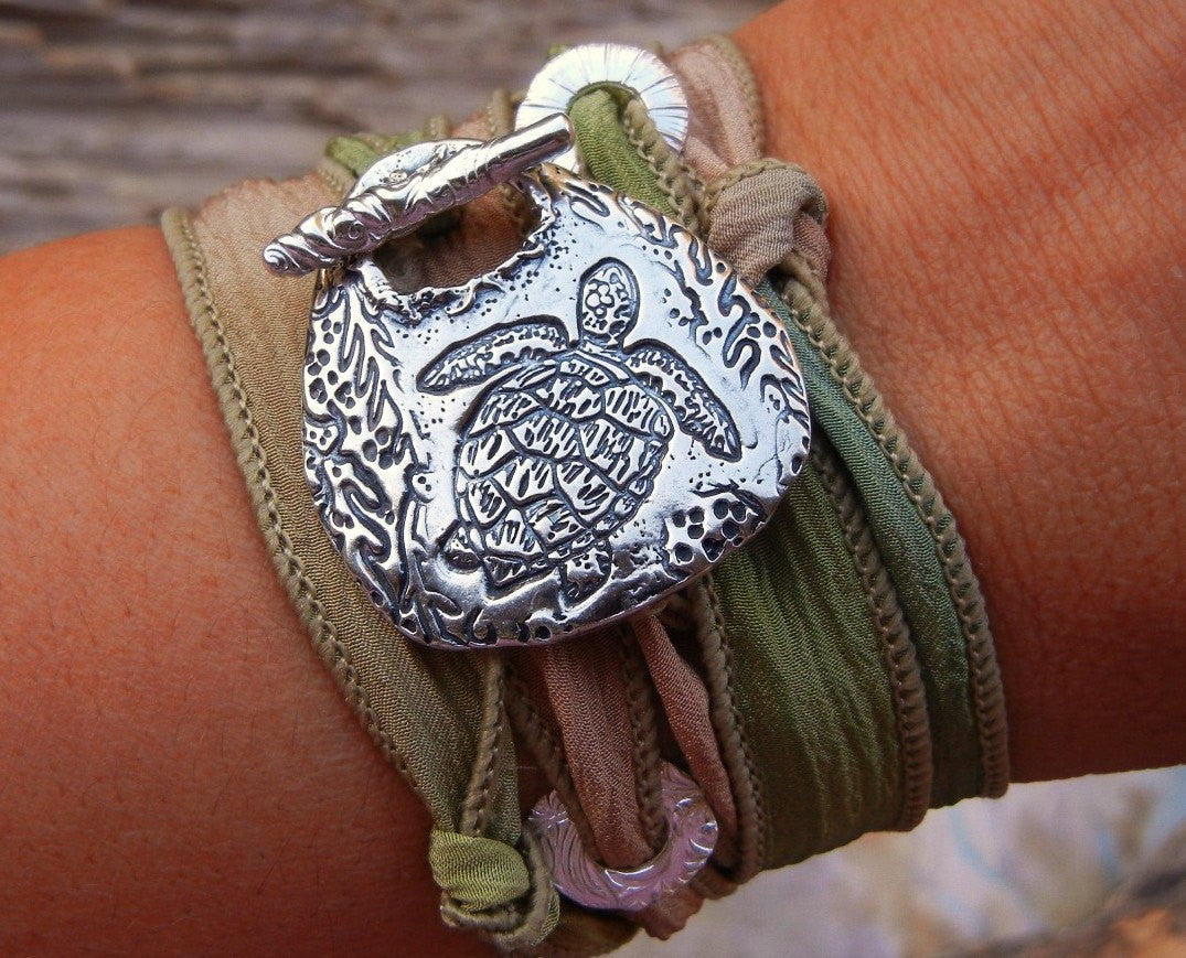Sea Turtle Silk Wrap Bracelet - HappyGoLicky Jewelry