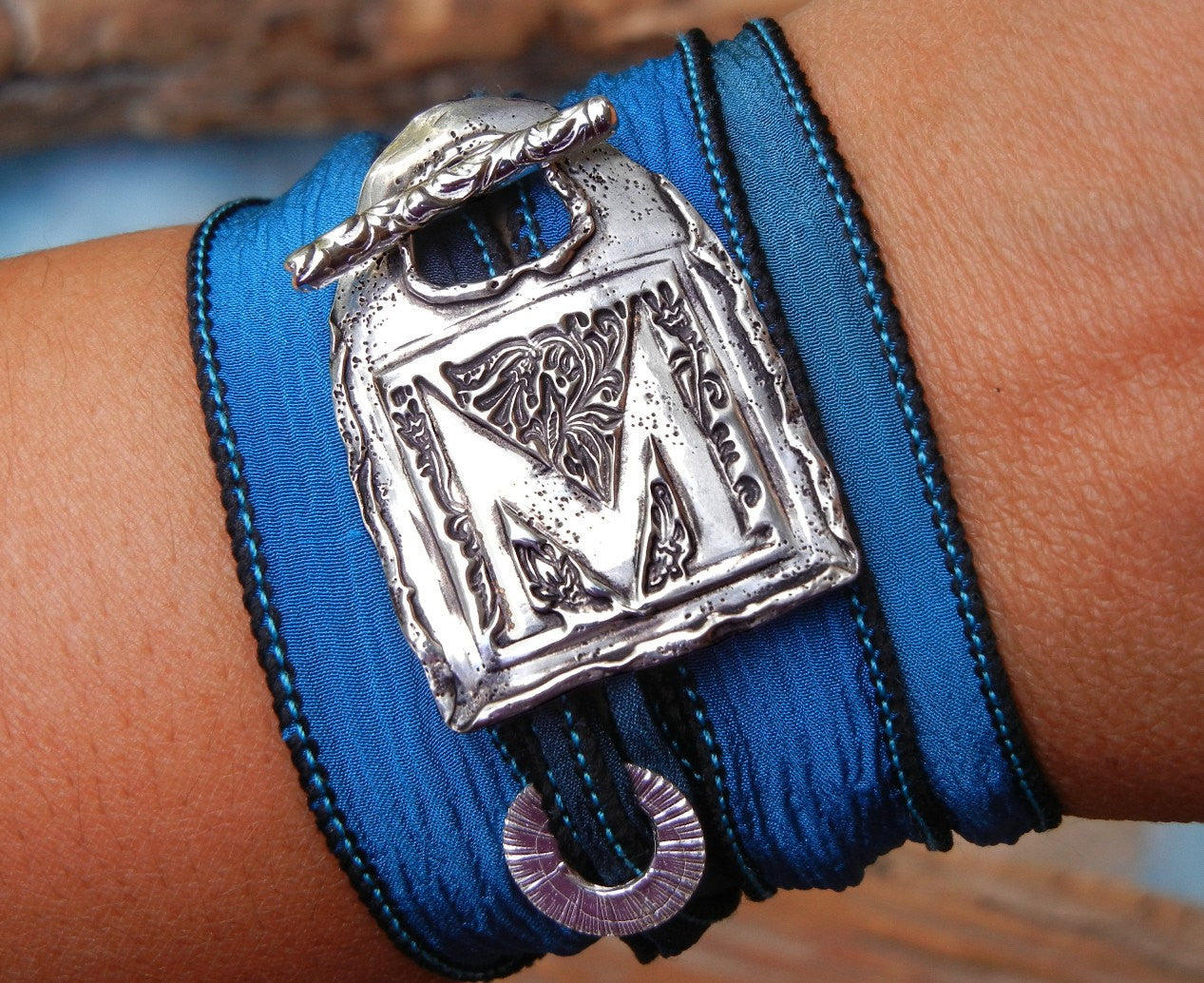 Monogram Initial Silk Wrap Bracelet - HappyGoLicky Jewelry