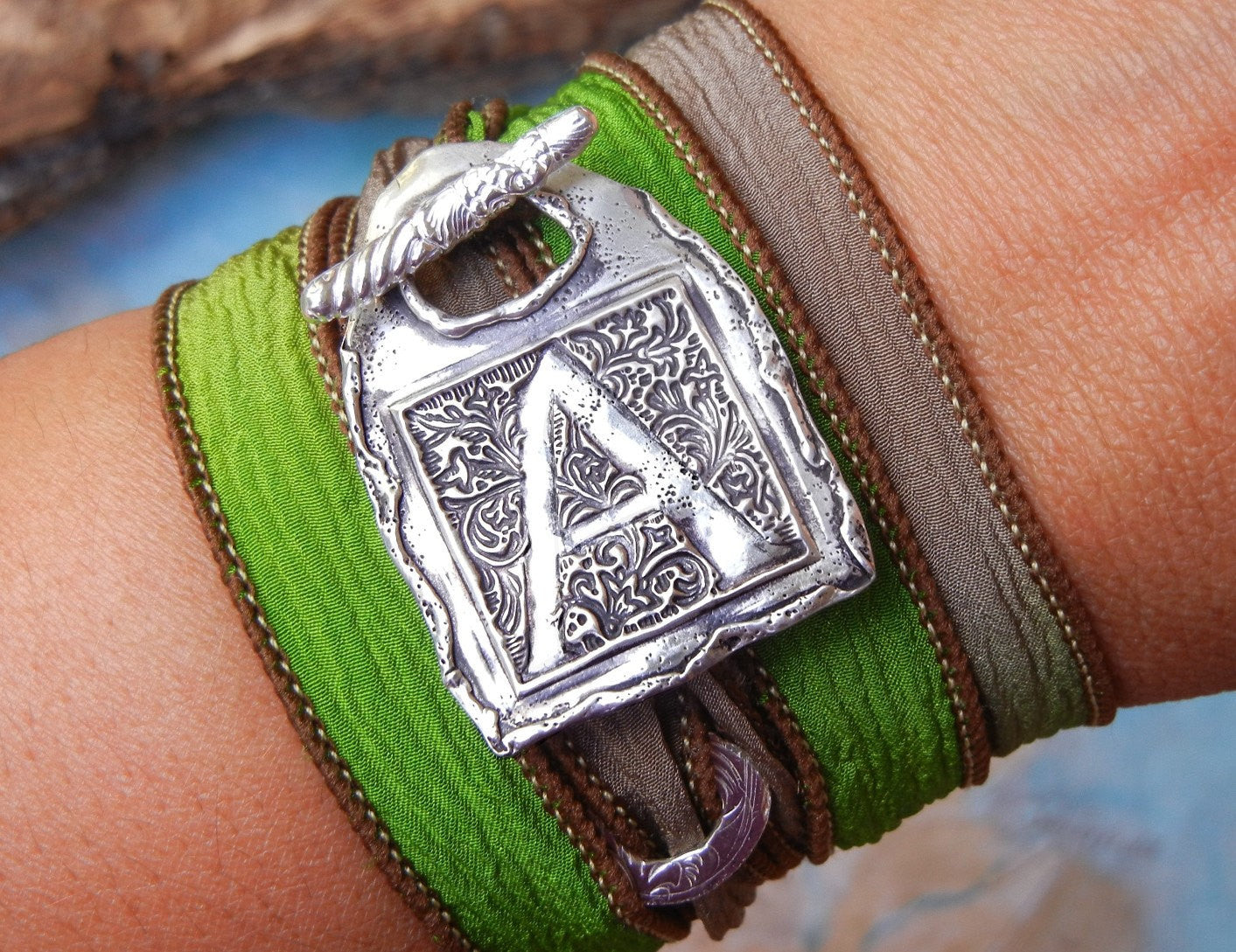 Monogram Initial Silk Wrap Bracelet - HappyGoLicky Jewelry