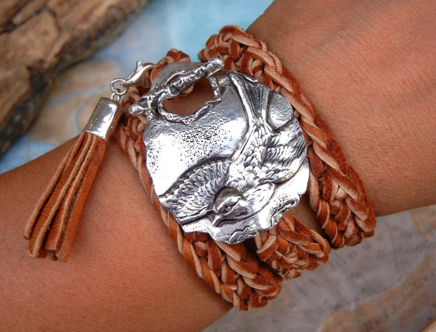 Split Tail Swallow Bird Leather Wrap Bracelet - HappyGoLicky Jewelry