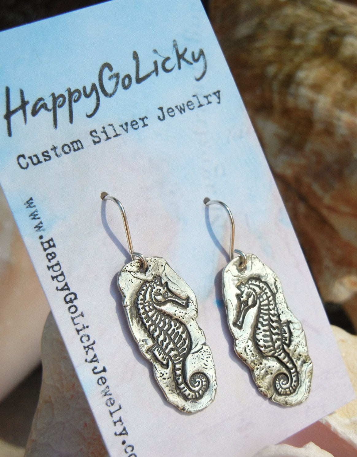 Seahorse Beachy Silver Earrings - HappyGoLicky Jewelry