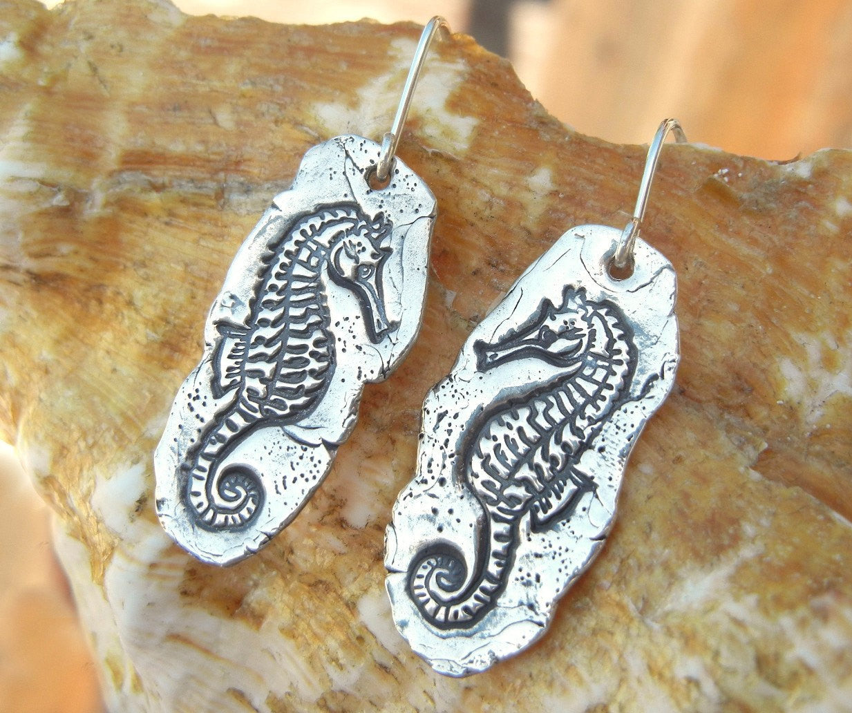 Seahorse Beachy Silver Earrings - HappyGoLicky Jewelry