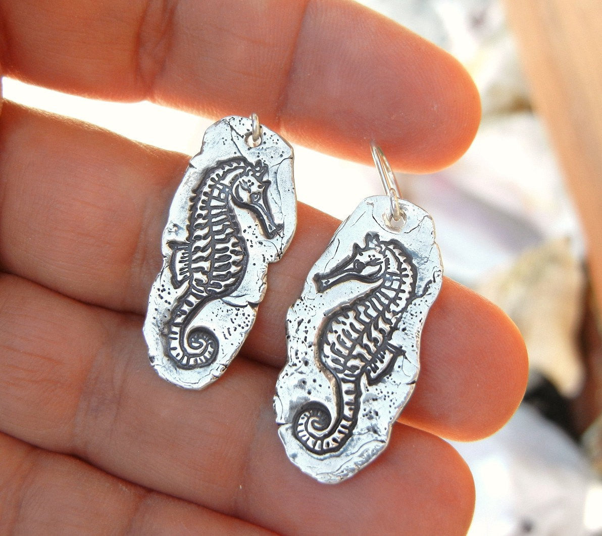 Seahorse Beachy Silver Earrings - HappyGoLicky Jewelry