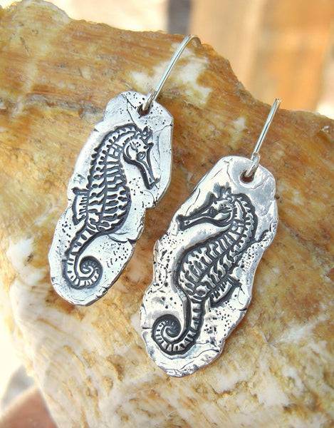 Seahorse Beachy Silver Earrings - HappyGoLicky Jewelry