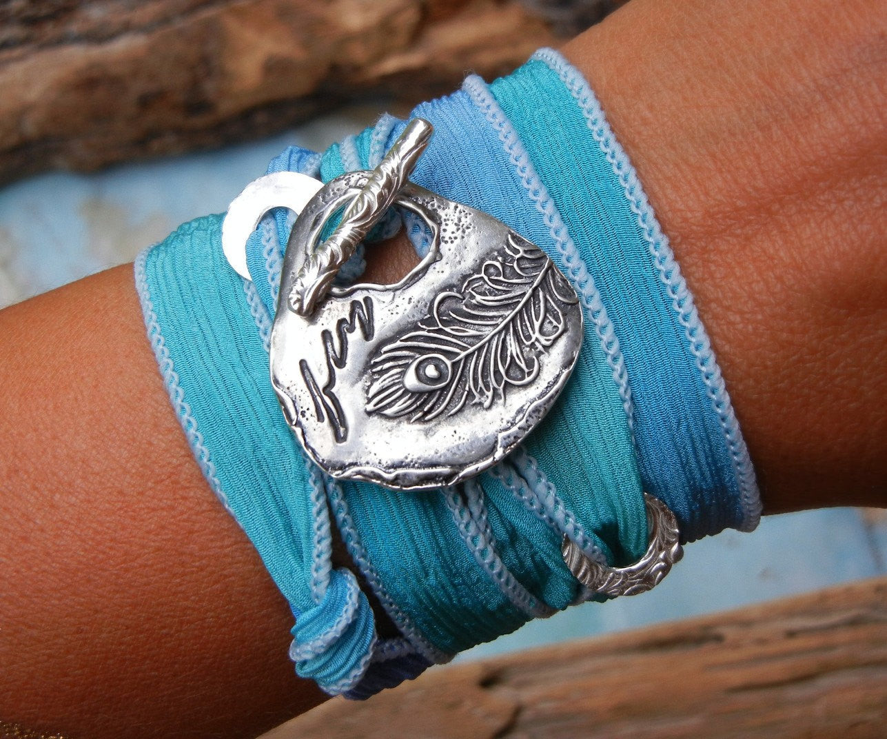 Peacock Fly Silk Wrap Bracelet - HappyGoLicky Jewelry