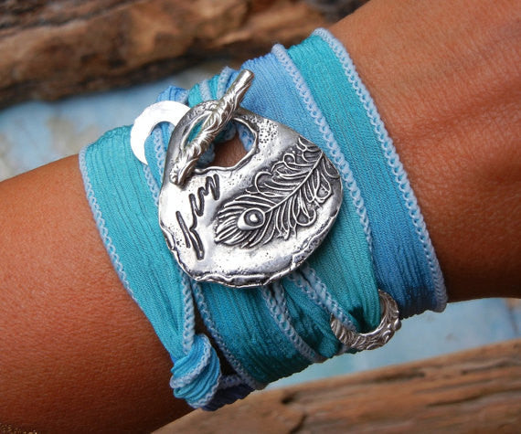 Peacock Silk Wrap Bracelet - HappyGoLicky Jewelry