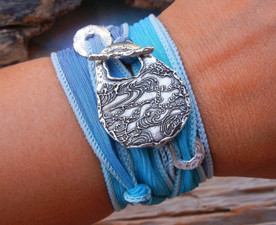 Ocean Waves Silk Wrap Bracelet - HappyGoLicky Jewelry