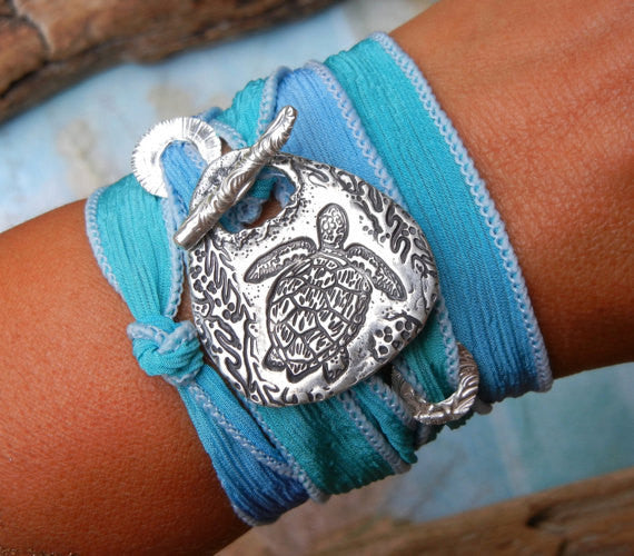 Sea Turtle Silk Wrap Bracelet - HappyGoLicky Jewelry