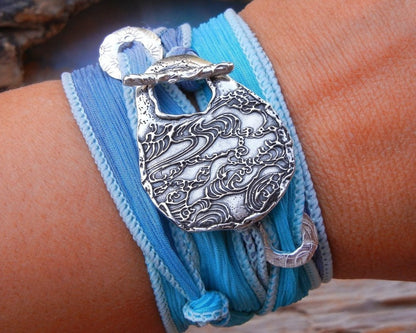 Ocean Waves Silk Wrap Bracelet - HappyGoLicky Jewelry