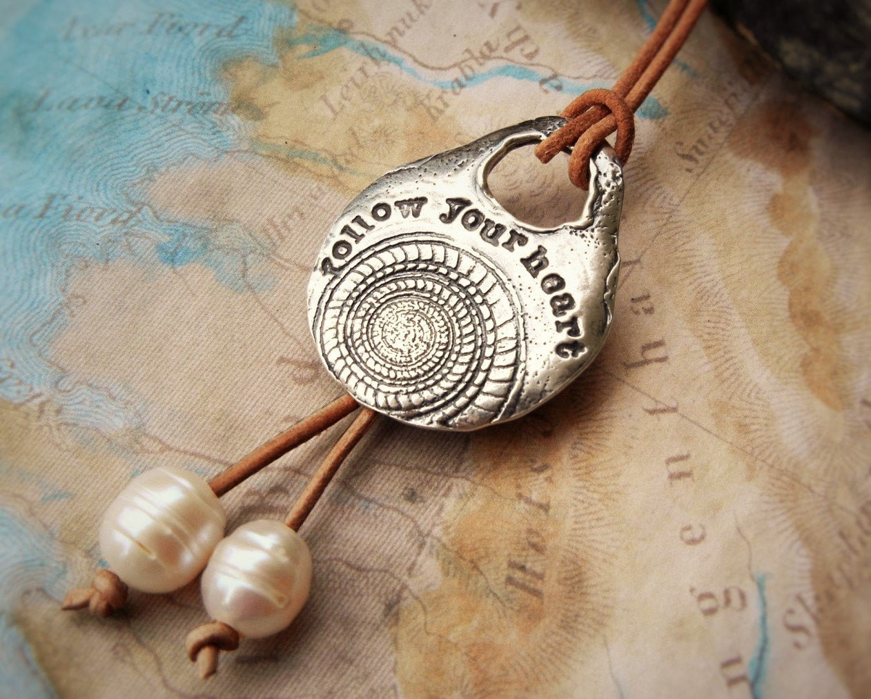 Follow Your Heart Leather & Pearl Necklace - HappyGoLicky Jewelry