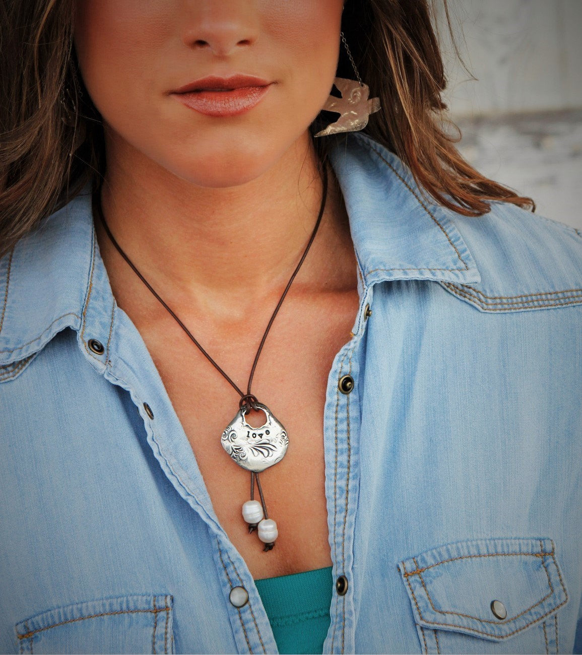 Leather & Pearl LOVE Boho Necklace - HappyGoLicky Jewelry
