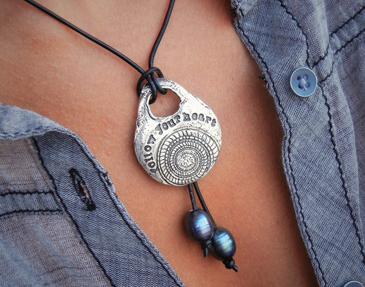 Follow Your Heart Leather & Pearl Necklace - HappyGoLicky Jewelry