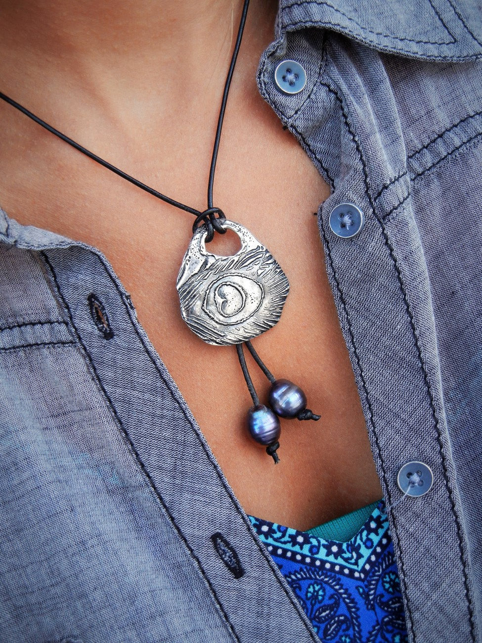 Sterling Silver Peacock Feather Boho Necklace - HappyGoLicky Jewelry