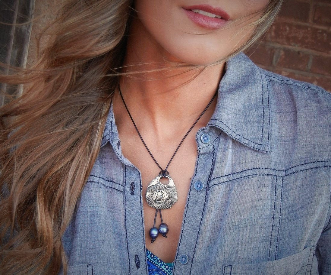 Sterling Silver Peacock Feather Boho Necklace - HappyGoLicky Jewelry