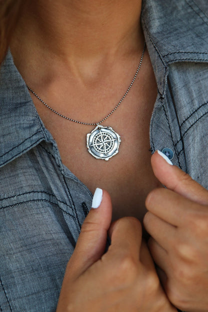 Wax Seal Compass Necklace - HappyGoLicky Jewelry