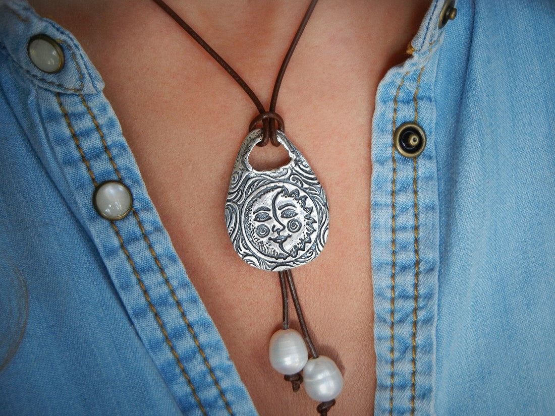 Sterling Silver Sun & Moon Necklace - HappyGoLicky Jewelry