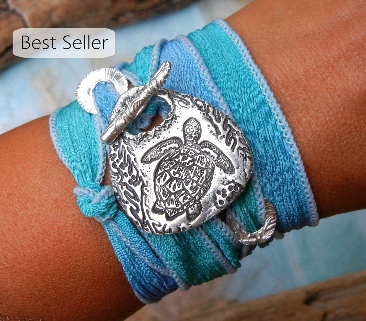 Beach Lover Sea Turtle Silk Wrap Bracelet - HappyGoLicky Jewelry