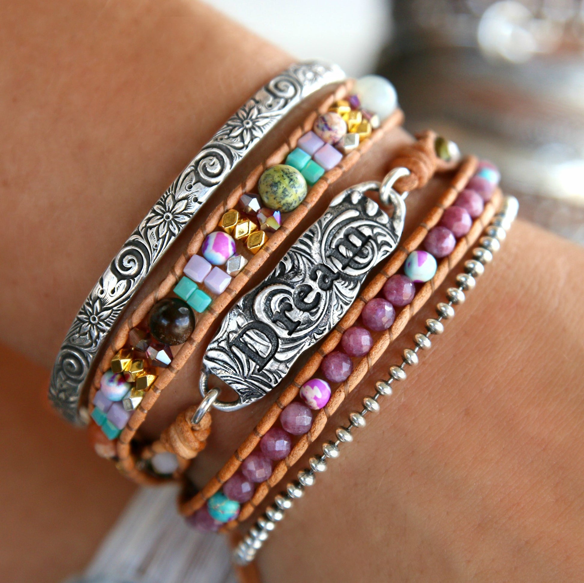 HappyGoLicky Dream Beaded Boho Leather Wrap Bracelet