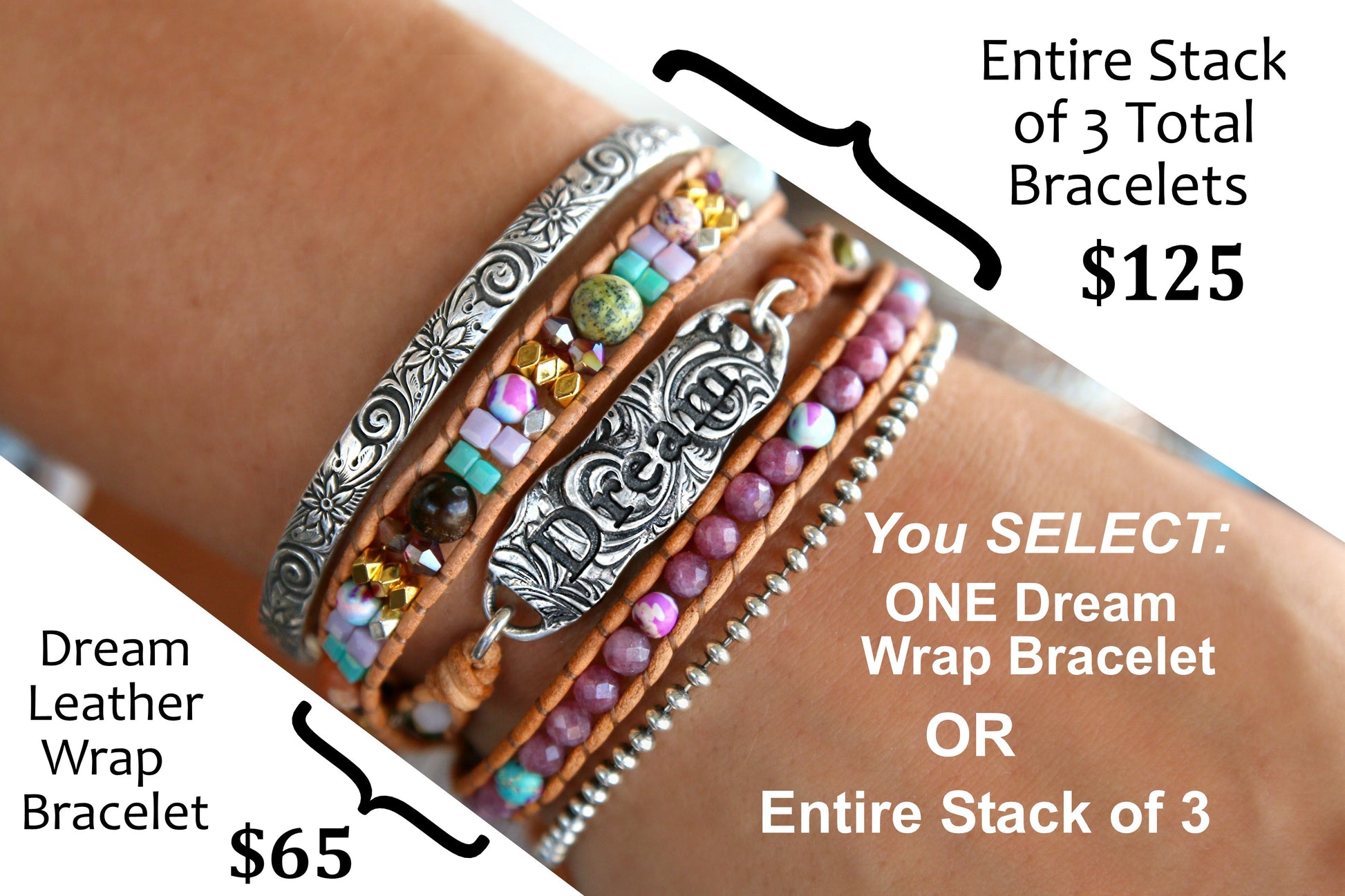 Bracelet Layering Stack Boho Wrap Bracelet Leather 