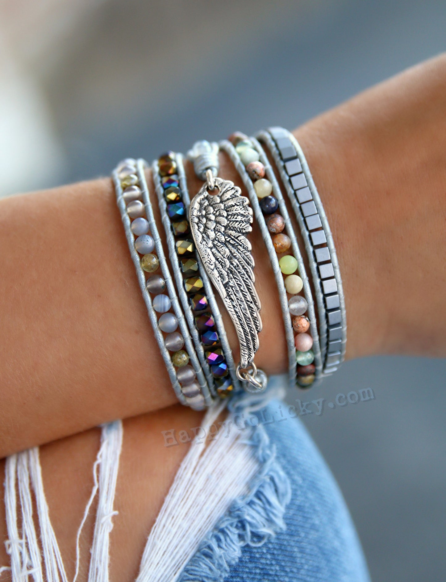 Sterling Silver Leher Wrap  Bracelet Boho Jewelry by HappyGoLicky Jewelry