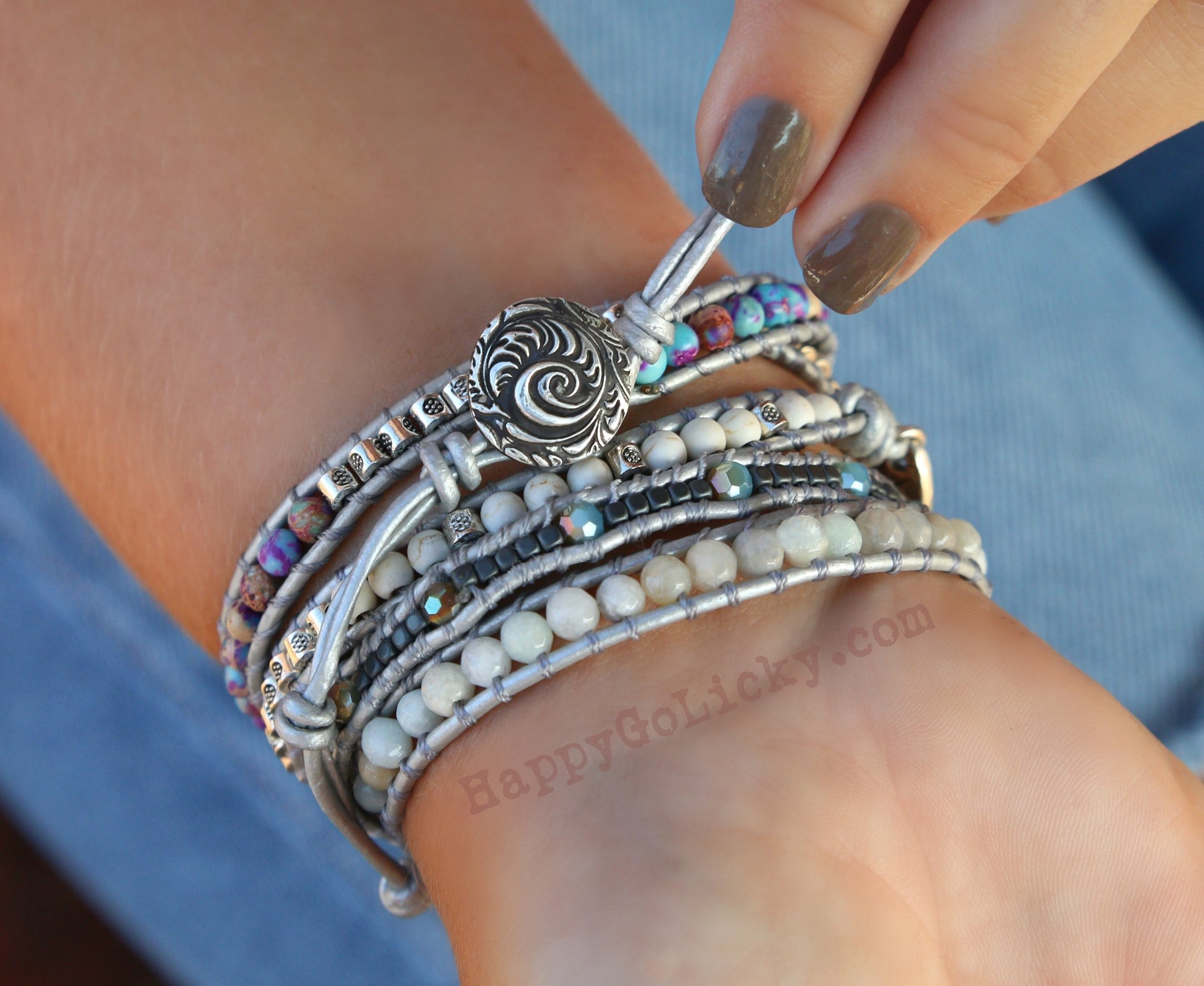 Make a Leather Wrap Bracelet with Metallic Accents