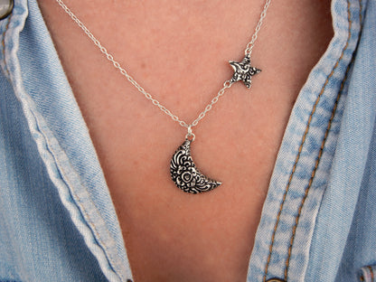 Moon and Star Necklace Celestial Jewelry
