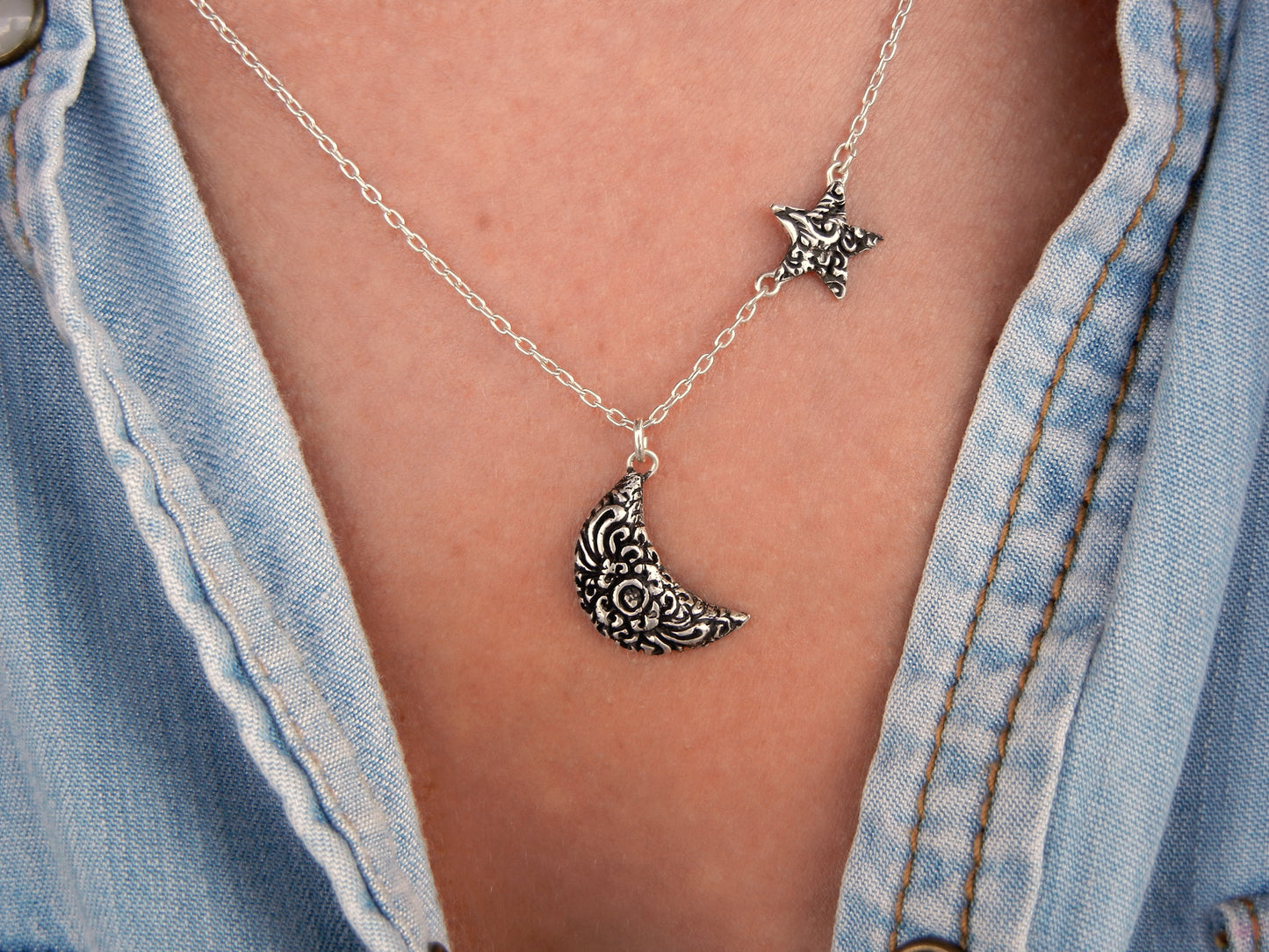 Moon and Star Necklace Celestial Jewelry