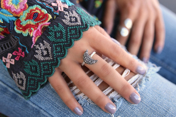 Sterling Silver Moon Ring - HappyGoLicky Jewelry