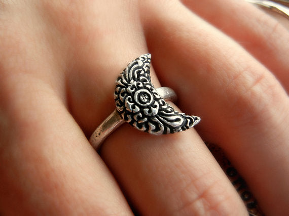 Sterling Silver Moon Ring - HappyGoLicky Jewelry