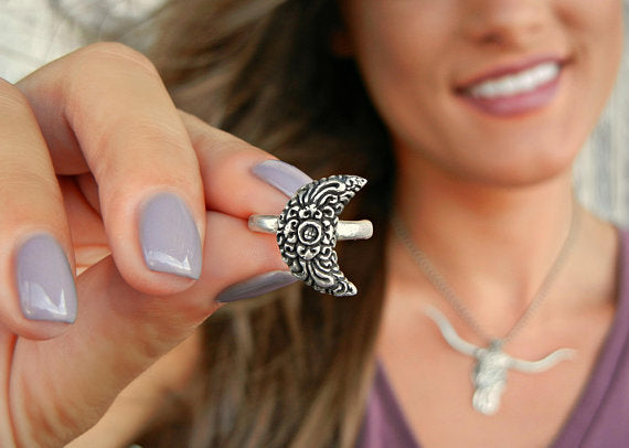 Sterling Silver Moon Ring - HappyGoLicky Jewelry