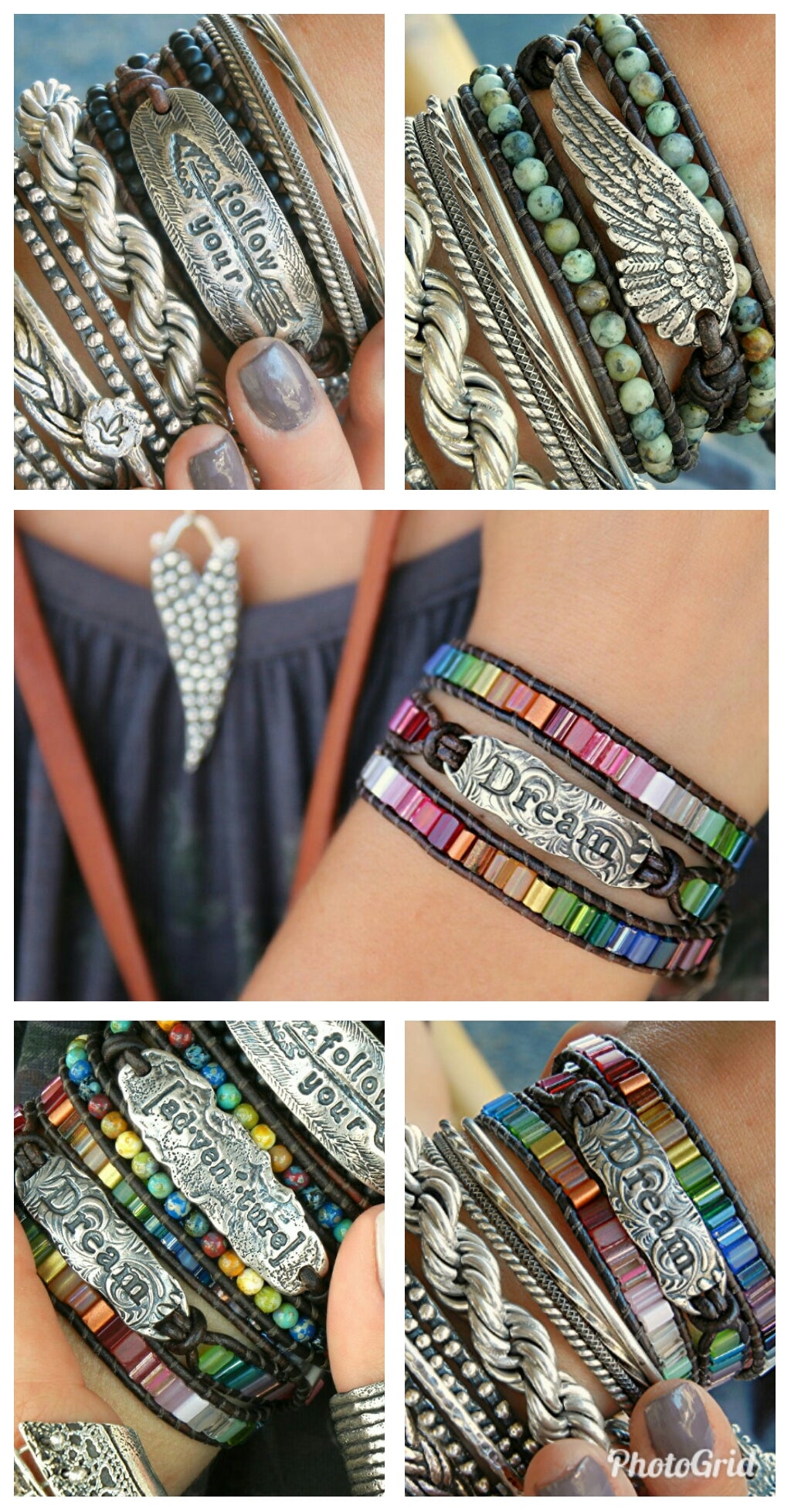 Bohemian Fashion Leather Wrap Bracelet - HappyGoLicky Jewelry