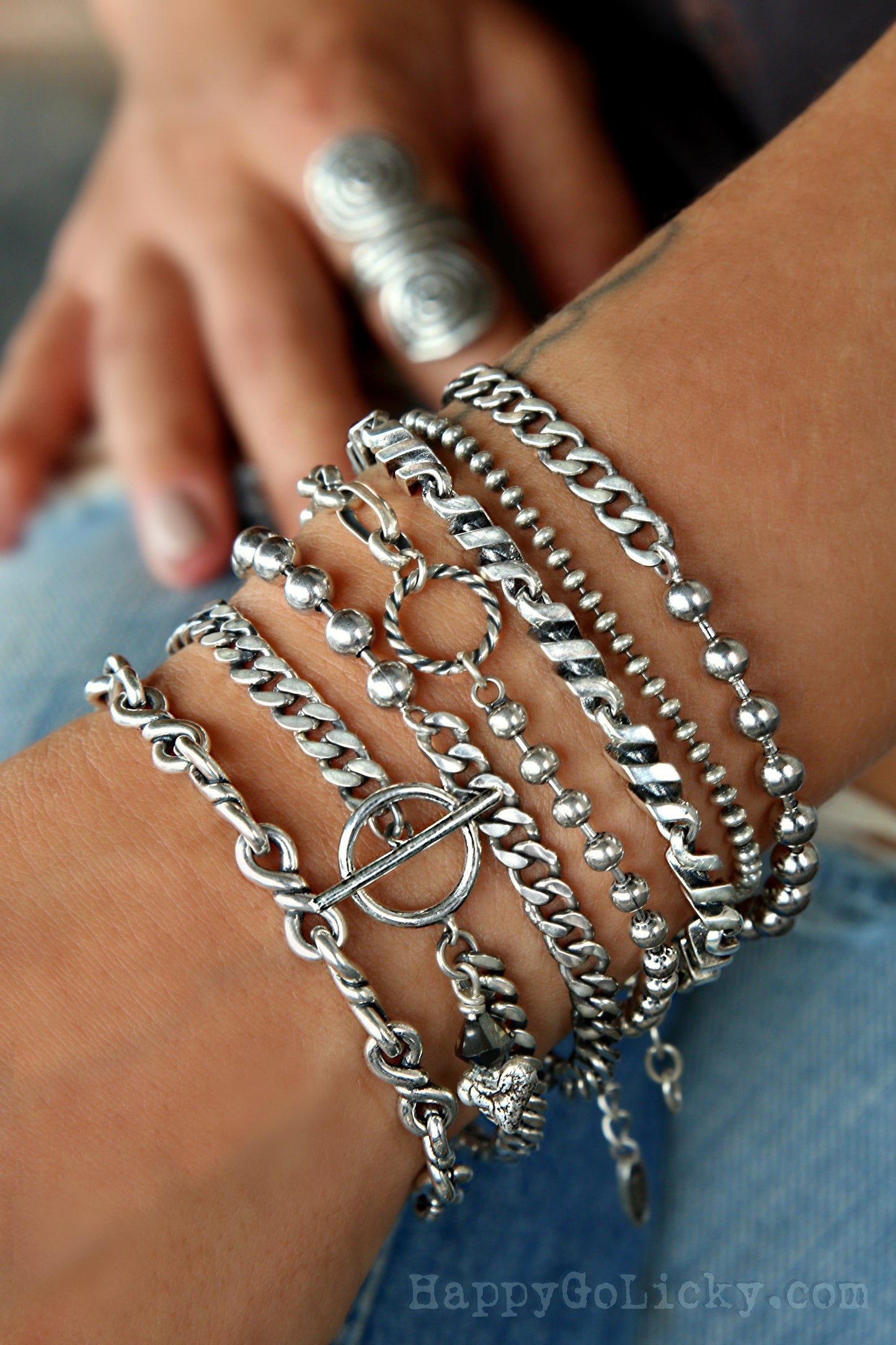 sterling silver bracelet stack with bangles and cuffs by HappyGoLicky Jewelry