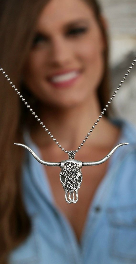 Western Bull Skull Necklace - HappyGoLicky Jewelry