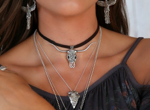 Western Bull Skull Necklace - HappyGoLicky Jewelry