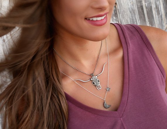 Western Bull Skull Necklace - HappyGoLicky Jewelry