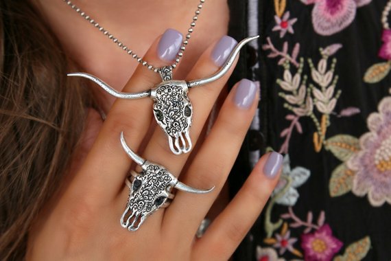 Steer Skull Ring - HappyGoLicky Jewelry