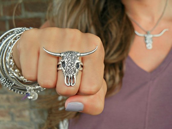 Steer Skull Ring - HappyGoLicky Jewelry