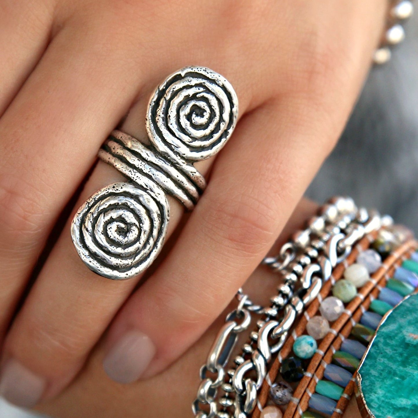 HappyGoLicky Jewelry Sterling Silver Ring Double Spiral