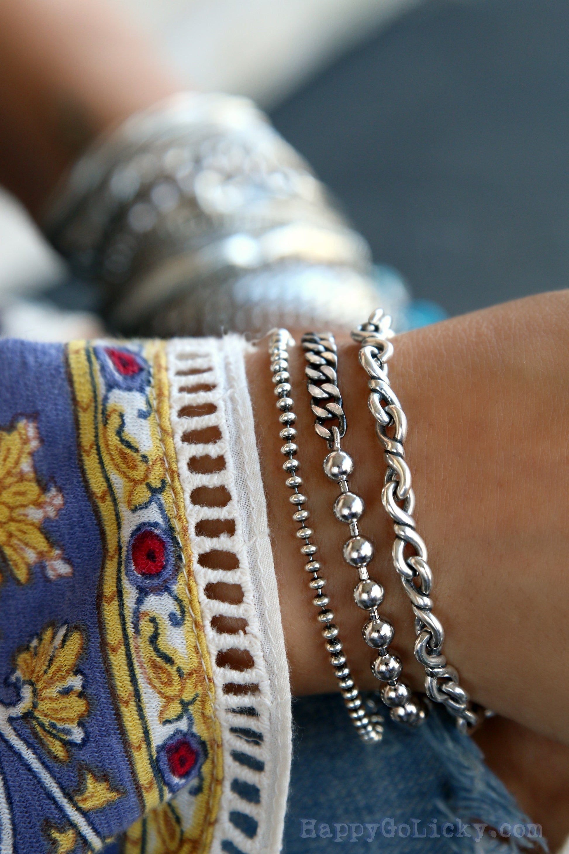 silver boho bracelet set handmade jewelry by HappyGoLicky