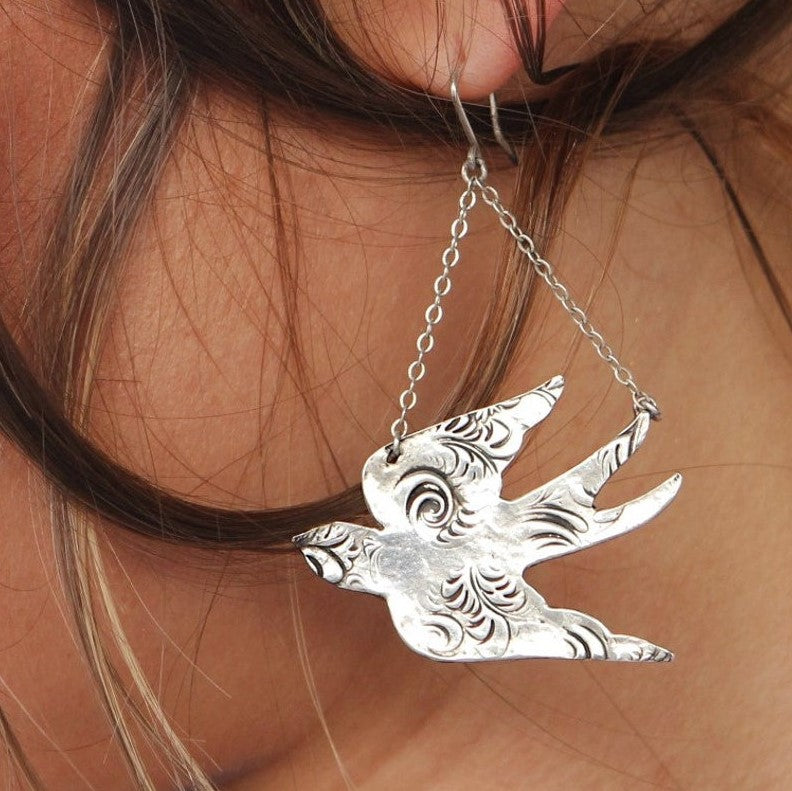 Swallow Earrings Bird Jewelry by HappyGoLicky