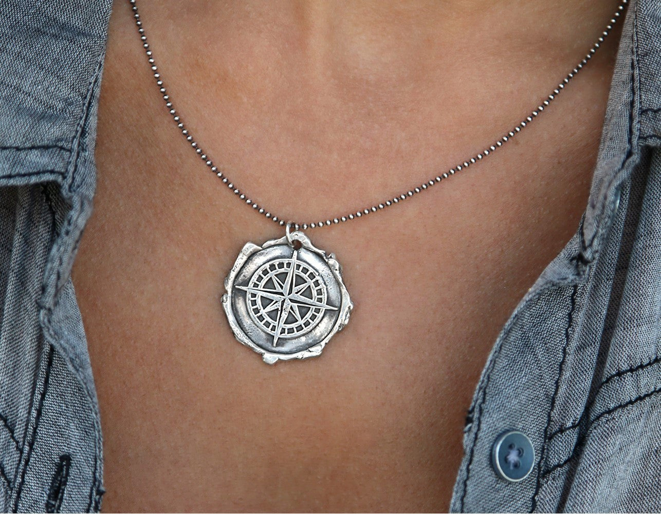 Compass Wax Seal Handmade Necklace - HappyGoLicky Jewelry